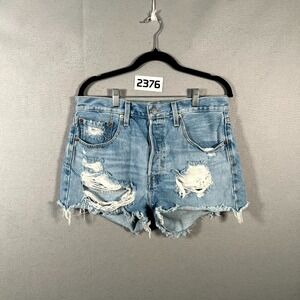 Levi's 501 Original Fit Shorts Womens 30 Blue Denim Cotton High Rise Distressed